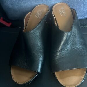 Franco Sarto Black Leather Open-Toe Slides Sz 9.5